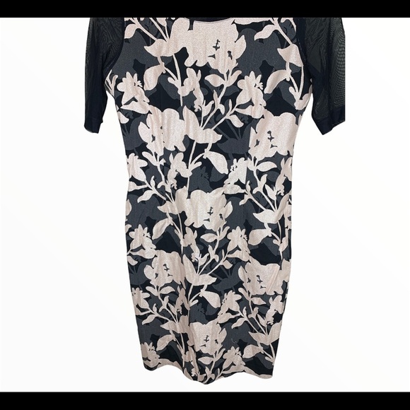 D.EXTERIOR Floral Print Cocktail Dress Black/Blush With Mesh Sleeves Pink Medium - Picture 5 of 8